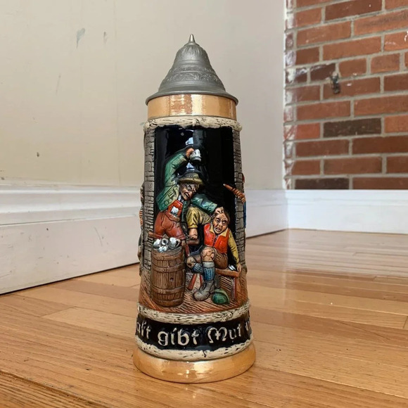 Other - Vintage German Beer Stein Handgemalt with Pewter Lid